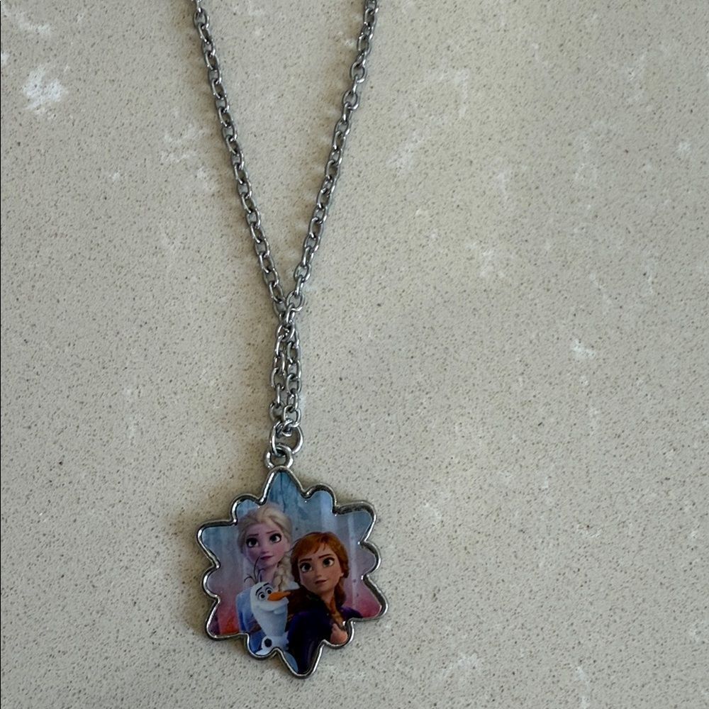Silver Necklace with Elsa Anna  Character Pendant